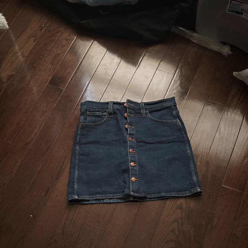 Madewell Dark Blue Button-Front Denim Mini Skirt